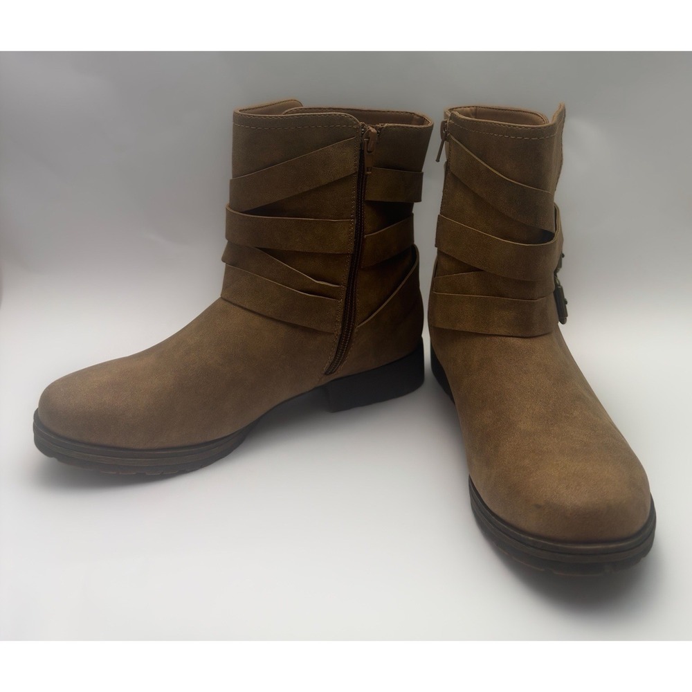 Just Fab Brown Strap Buckle Zip Up Booties Size 7 - Picture 4 of 11